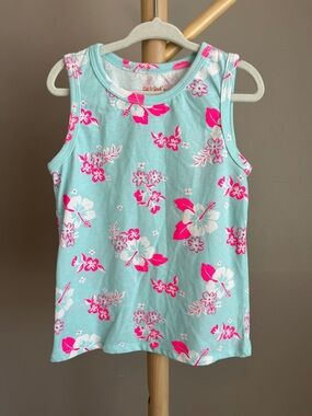 ⭐️⭐️PICK 5 / $20 Cat & Jack Aqua Floral Tank Top with Pink & White Flowers 4T